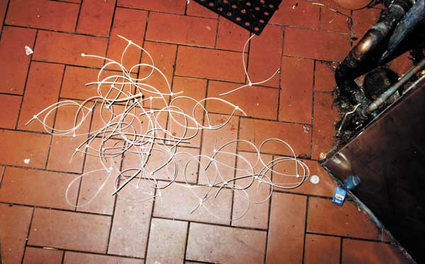 Man gets 240 years in East Village hostage incident 4 plastic ties that Steven Johnson used to tie up bar patrons at Bar Veloce in the June 2002 incident.