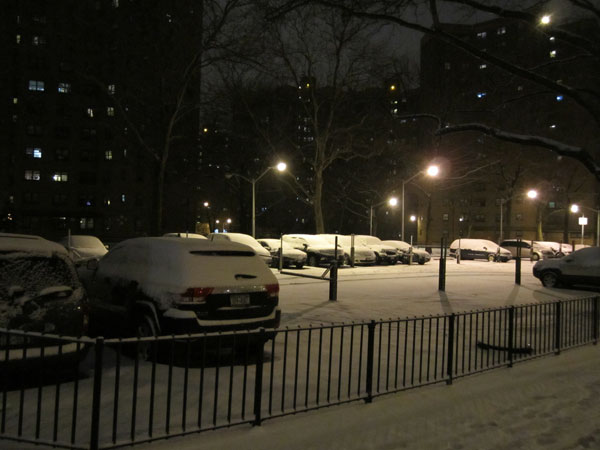 This Baruch Houses parking lot at East Houston St. would be developed with a new 405-apartment “80/20” building under the plan. Downtown Express photo by Lincoln Anderson