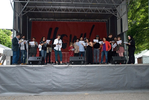 Just Do Art! 3 Photo by Roe Carroll At the HOWL! Festival’s 2012 opening celebration, a Greek chorus of voices read their own work, followed by the signature reading of Allen Ginsberg’s “Howl.”