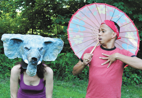 Photos by Chris Harcum Jenny Tibbels-Jordan and Ron Dizon in “The Elephant Calf” (mask by Joe Osheroff).