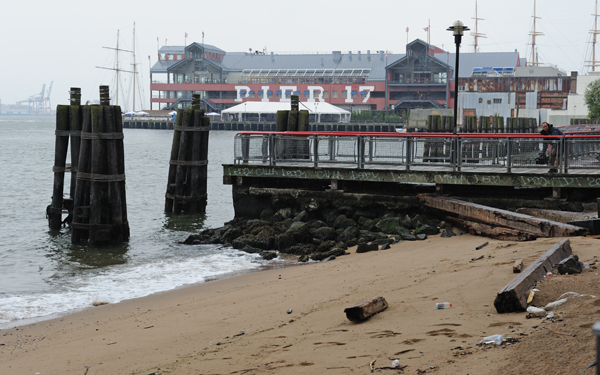 The Brooklyn Bridge's beach area. Downtown Express photo by Terese Loeb Kreuzer