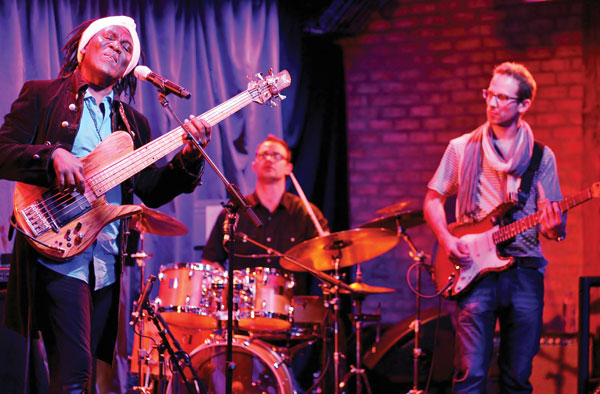 Bassist Richard Bona performed with his quintet — including drummer Ludwig Afonso, guitarist Adam Stoler, pianist Etienne Stadwijk and trumpeter Tatum Greenblatt — at the Sept. 16 grand opening of SubCulture, a new performing arts venue at Bleecker and Lafayette Sts. A variety of musical acts, including jazz, classical and rock artists, showed off the venue’s versatility and quality acoustics. Photo by Sam Spokony
