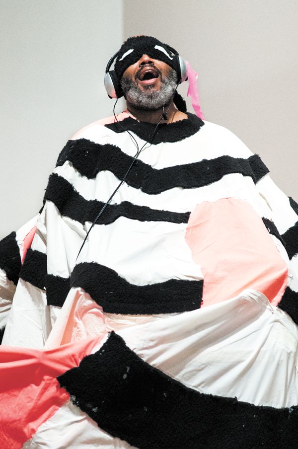 A ‘Radical Presence’ to be Reckoned With 6 Trenton Doyle Hancock performing “Devotion” at the Contemporary Arts Museum Houston — to be performed at Grey Art Gallery on Nov. 7. PHOTO BY MAX FIELDS, COURTESY THE ARTIST AND CONTEMPORARY ARTS MUSEUM HOUSTON