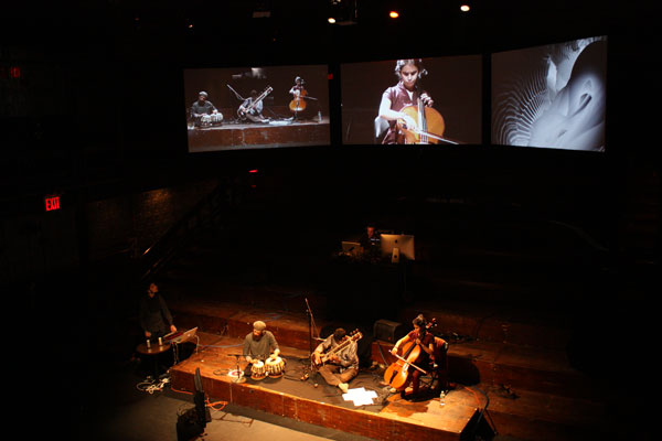 Photo by Eve Comperiati, courtesy of CultureHub From 2012's REFEST: Joshue Ott, Baba Israel and Neel Murgai perform “AudioVisual Meditations.
