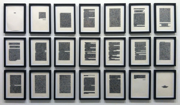 “The Point Where All Points Converge” (2013, ink on book pages, 21 drawings, 7” x 5” each).  ©2014 ROBERT HENRY CONTEMPORARY