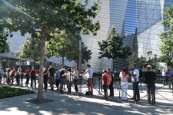 Downtown Express photo by Milo Hess Visitors outside the 9/11 Museum 