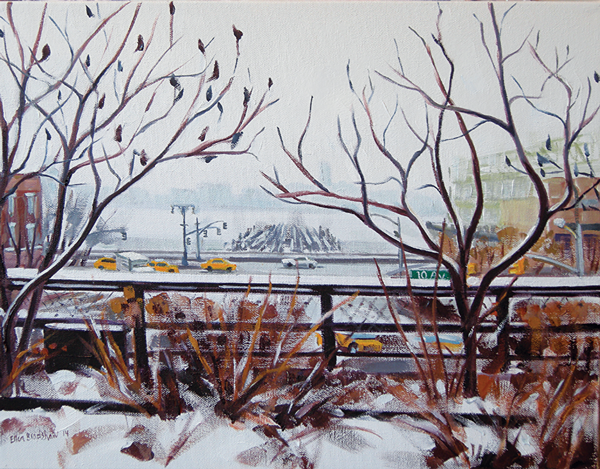 High above and just beyond 1 “View to the Hudson” (Oil on Canvas, 14” x 18”). COURTESY OF THE ARTIST