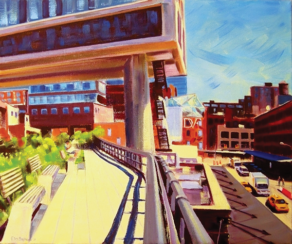High above and just beyond 2 “Under the Standard Hotel” (Oil on Canvas, 20” x 24”). COURTESY OF THE ARTIST
