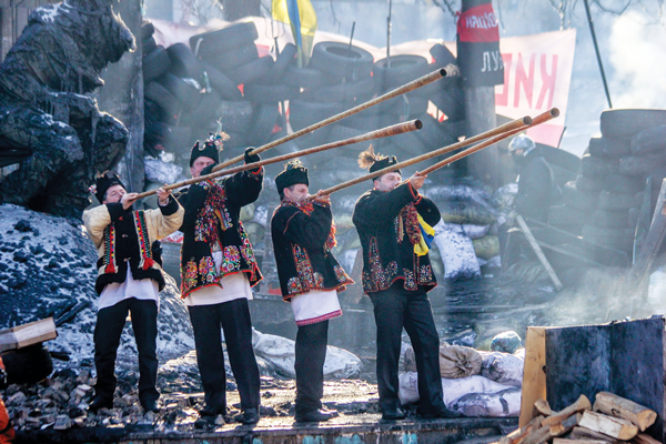 Just Do Art: The Winterfresh Edition 4 Members of the musical group the Koliadnyky (here, on the barricades in Kyiv in Feb. of 2014) are part of “Winter Light,” at La MaMa on Dec. 27 & 28. Photo by Maksym Kudymets