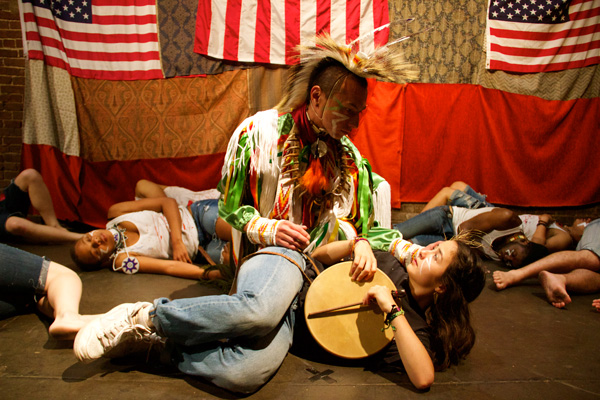 ‘Trail of Tears’ dissects America’s original sin 1 Sheldon Raymore and Nerea Duhart play Native Americans navigating “two-spirit” existence. Photo by Ashley Marinaccio.