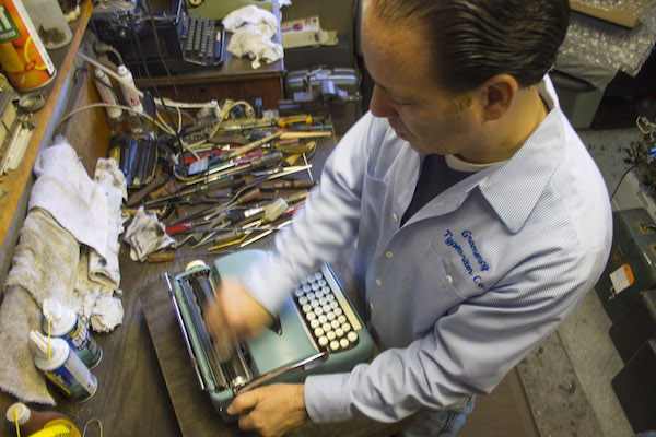 A future returns for typewriters, and their repairmen 6 A cache of old parts acquired over the years makes repairs happen at Gramercy Typewriter Company where Justin Schweitzer (above) works with his father Paul. Downtown Express photos by Zach Williams