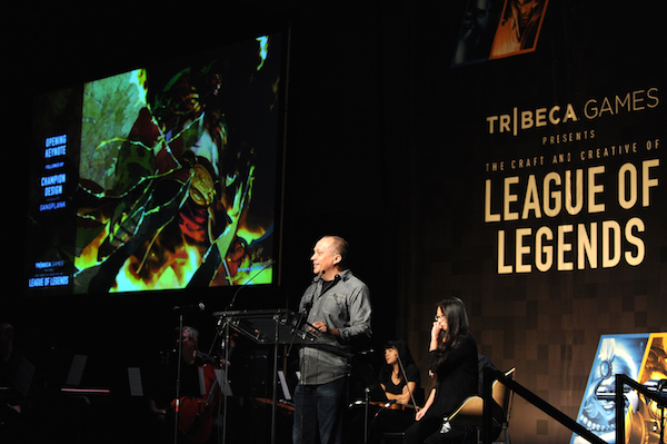 Gaming gets its day, and due 3 Lead Game Designer for Riot Games, Greg Street (seen here at the Nov. 13 event) makes the case for video game as communal experience. Getty Images for Tribeca Games.