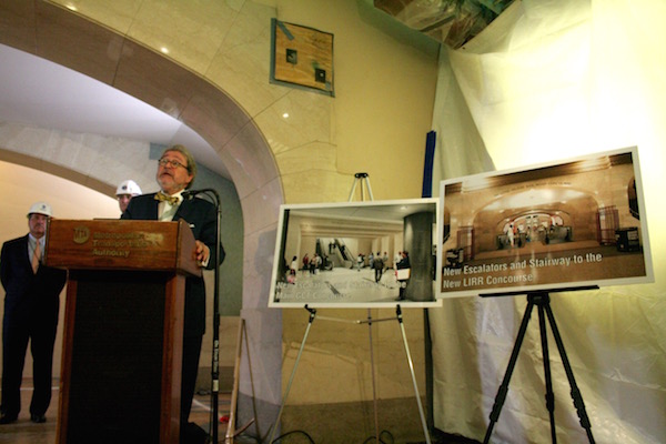 With a Pickaxe to Grand Central Floor, East Side Access Project Finally Breaks Through 2 Dr. Michael Horodniceanu's remarks explaining the link being established between the two rail hubs. | YANNIC RACK