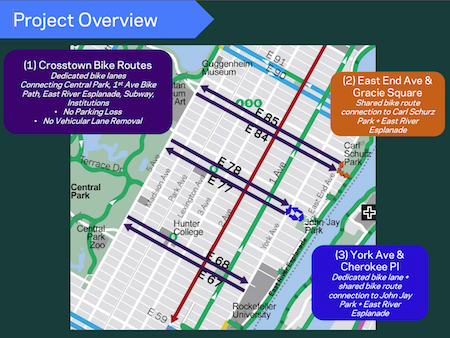 DOT Unveils Three Pairs of Upper East Side Crosstown Bike Routes 2 CHEN xtown overview IS