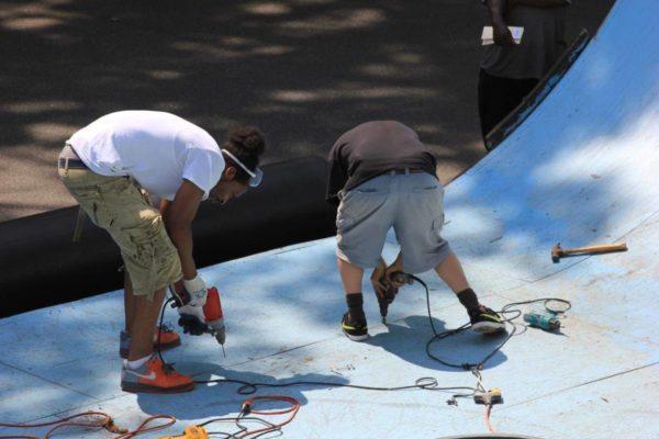 Skaters Ramp Up Complaints About Riverside Park Redesign 3 Area skaters who do maintenance work to keep the 1996 wooden ramps in shape. | JACKSON CHEN