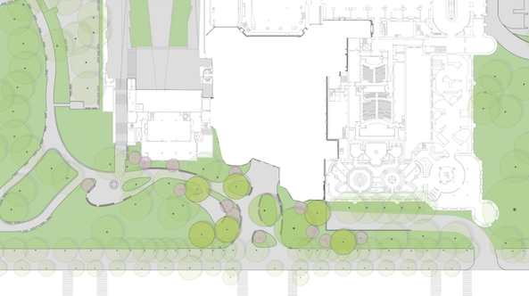 An overhead rendering of the American Museum of Natural History’s new proposal for its Gilder Center expansion. | REED HILDERBRAND