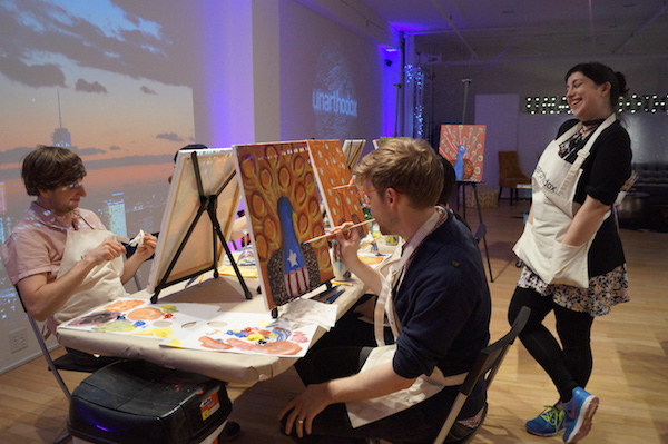 Where booze and brushwork mix 1 At Tavia Sanza's Unarthodox class, attendees express their creativity by making paintings of a peacock. Photo by Nicole Javorsky.