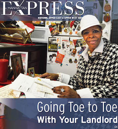 Rochelle Thompson, in her West Harlem apartment, goes through the extensive documentation she has compiled over the past five years to protect herself against her landlord’s determined efforts to get her out of the building. | JACKSON CHEN 