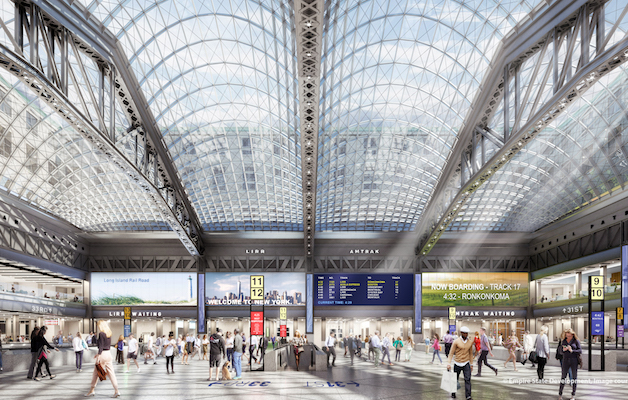 Moynihan Train Hall at Farley Post Office on Track for 2020 1 The Moynihan Train Hall will host ticketing and waiting facilities for the Long Island Rail Road and Amtrak, easing congestion at the underground facilities at Penn Station. | SKIDMORE, OWINGS, AND MERRILL