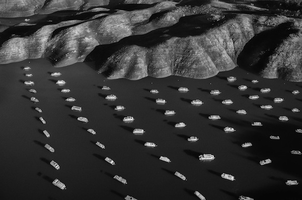 Artist armed with a drone’s eye view 3 “Heat Signature, 2014.” Houseboats along the drought-affected shoreline of Bidwell, Canyon, CA. Courtesy the artist and Anastasia Photo.