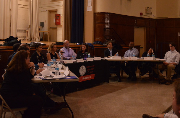 Community Education Council 3, with president Joe Fiordaliso at center and Noah Gotbaum the second person to his right, on November 22. | JACKSON CHEN 