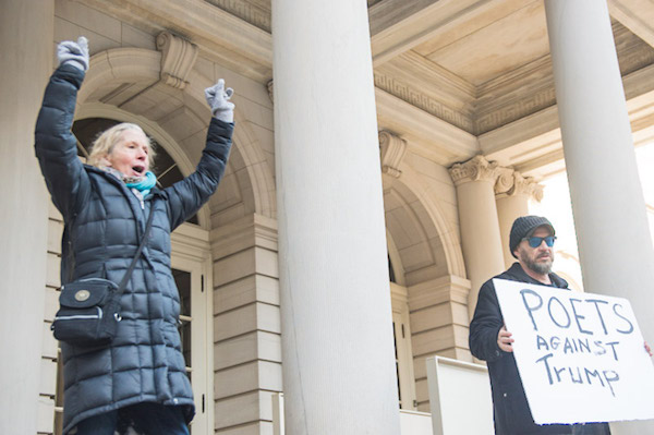 Wielding words, poets refuse to yield to Trump 5 Eve Packer, the last poet to read, and Danny Shot. Photo by Alice Espinosa-Cincotta.
