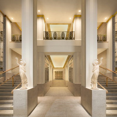 Deco Details: First Peek at Waldorf Restorations 2 Design for the Lexington Avenue entry. | SKIDMORE, OWINGS & MERRILL LLP RENDERING BY METHANOIA INC.