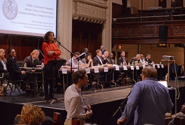 Tenant, Pedestrian Well-Being Dominate UWS Town Hall 1 City Councilmember Helen Rosenthal, flanked by an array of city agency representatives, fields questions from Upper West Side residents queued up to voice neighborhood concerns. | JACKSON CHEN