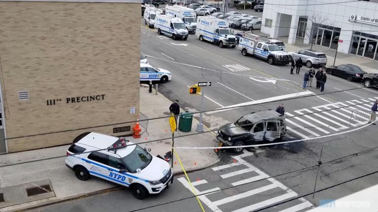 Knife-wielding man shot outside precinct after setting vehicle on fire: NYPD 1 Knife-wielding man shot outside precinct after setting vehicle on fire: NYPD