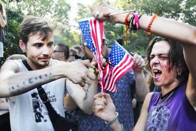 Feeling the burn: a traditional ritual at the riots anniversary concerts.