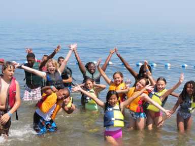 kids in lake