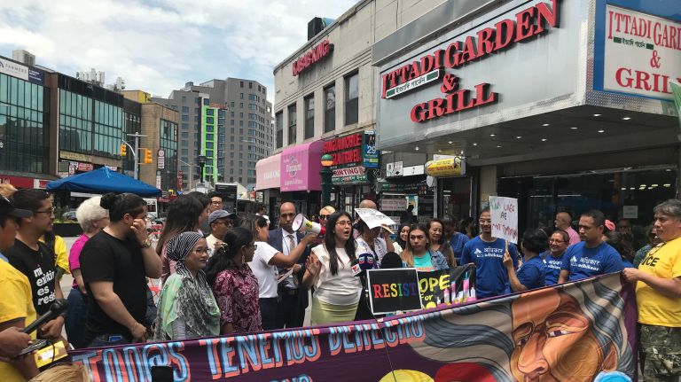 A rally for immigrants at Diversity Plaza.