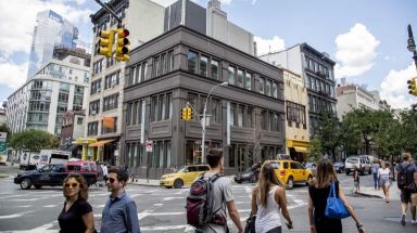 The intersection of Broome Street and West Broadway in Soho in Manhattan is seen on Aug. 13, 2015.