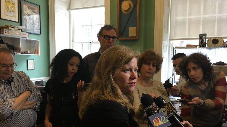 city Sanitation Commissioner Kathryn Garcia talks about her new role as interim chair of NYCHA with reporters at City Hall.