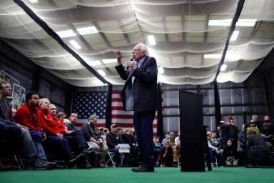 Democratic U.S. presidential candidate Senator Bernie Sanders speaks at a breakfast campaign stop in Manchester
