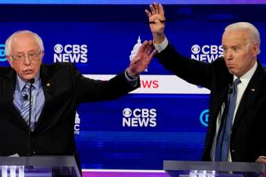 Democratic 2020 U.S. presidential candidates Sanders and Biden participate in the tenth Democratic 2020 presidential debate at the Gaillard Center in Charleston, South Carolina