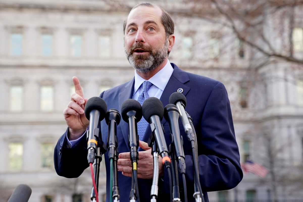 FILE PHOTO: HHS Secretary Alex Azar speaks to reporters in Washington on Feb 28, 2020