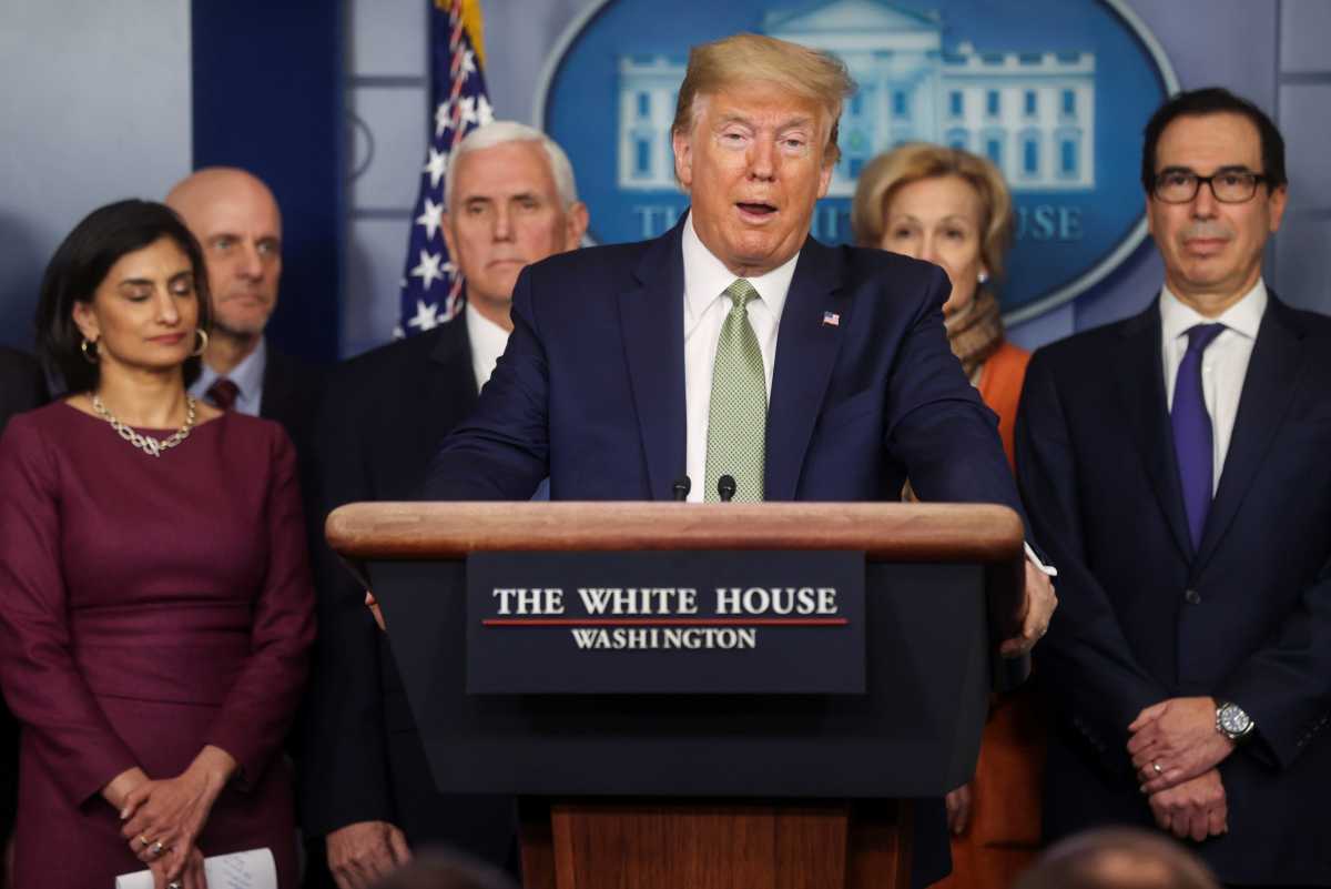 U.S. President Trump addresses daily coronavirus (COVID-19) briefing at the White House in Washington