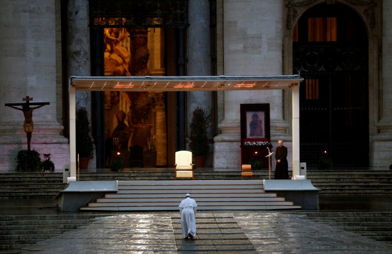 Pope Francis delivers an extraordinary blessing from St. Peter’s Square during the outbreak of coronavirus disease (COVID-19), at the Vatican