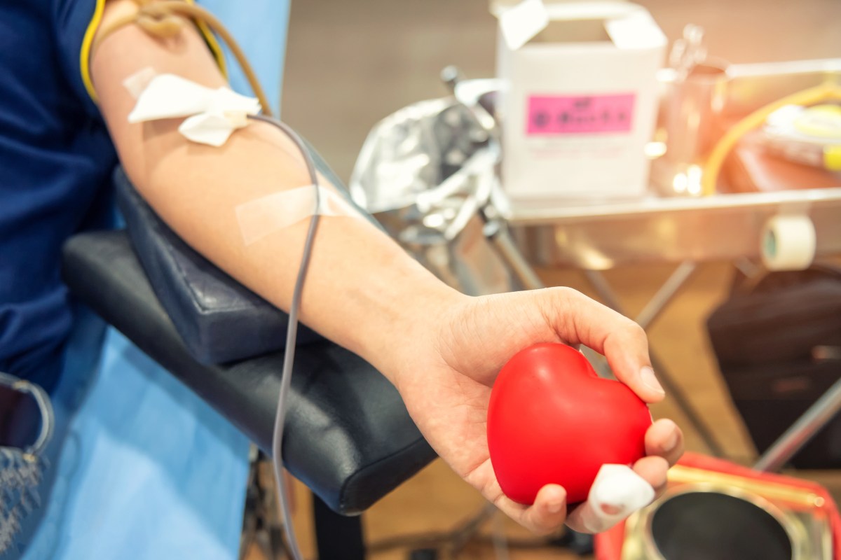 Blood donor at donation.