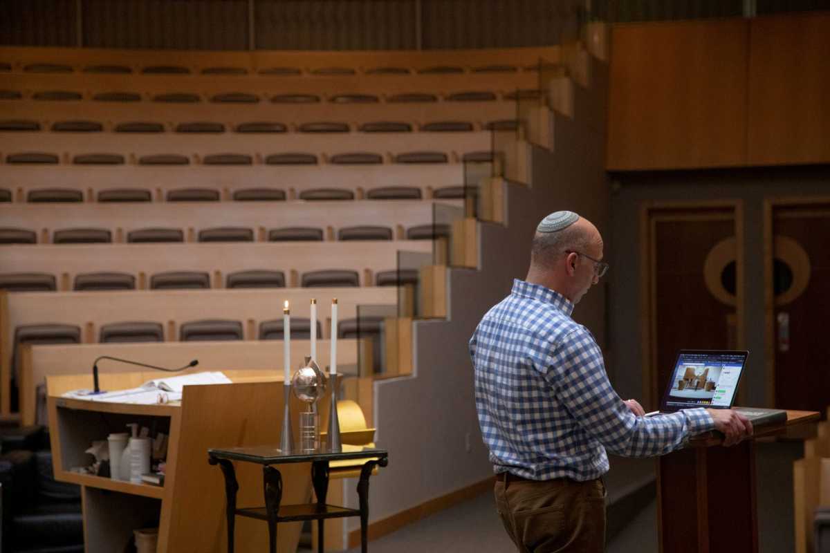 Prayers are livestreamed from inside Temple Shir Shalom