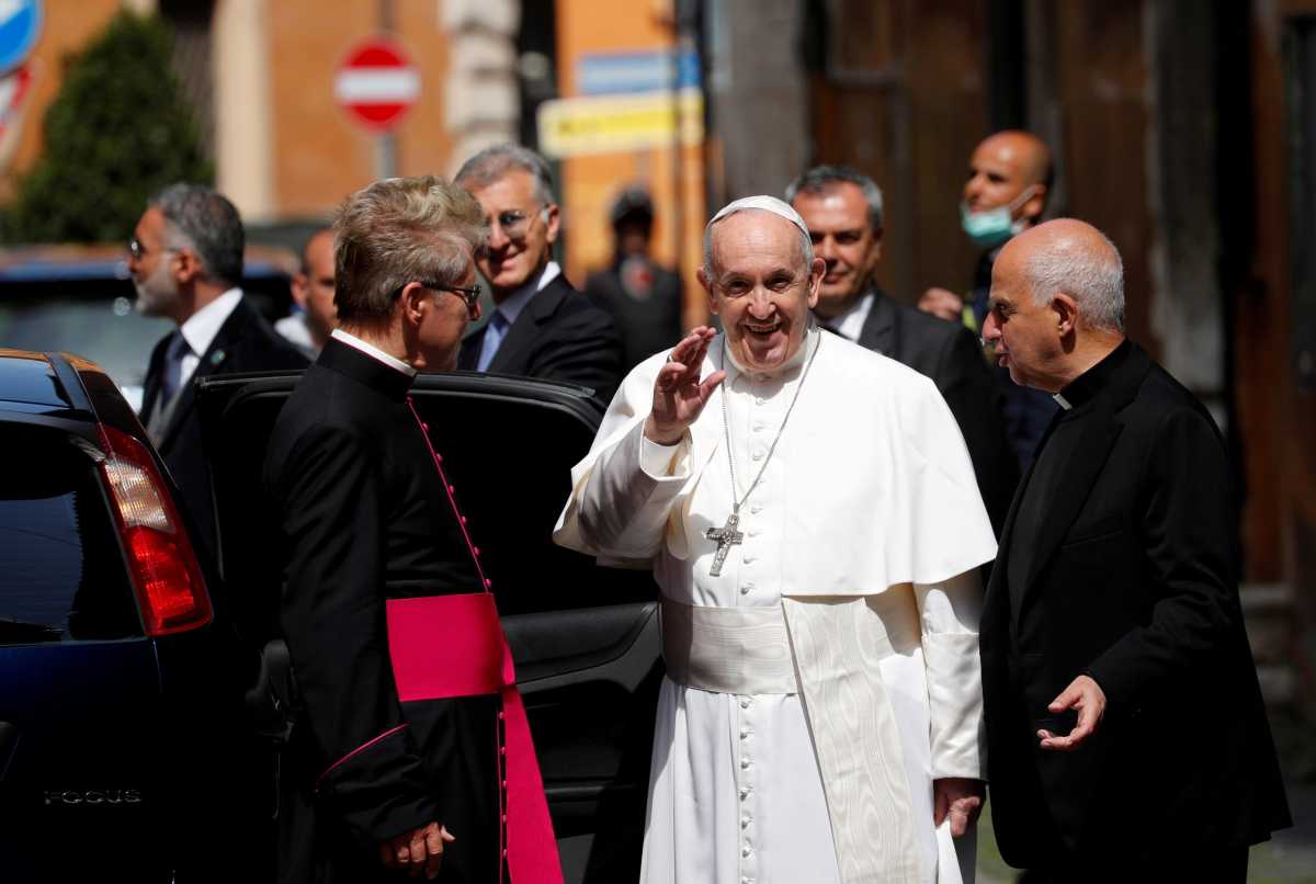 FILE PHOTO: Pope Francis leaves after leading a Mass and the Regina Coeli prayer in Rome’s Santo Spirito in Sassia church, in Rome