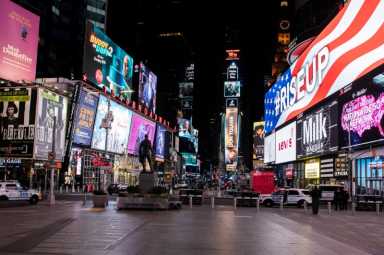 FILE PHOTO: An empty Times Square is seen following the outbreak of the coronavirus disease (COVID-19), in New York City