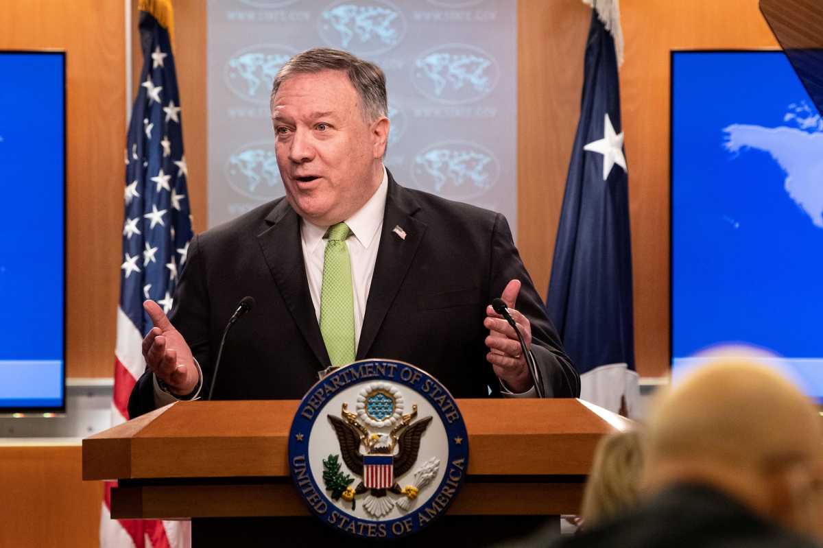 U.S. Secretary of State Mike Pompeo speaks to the media at the State Department in Washington
