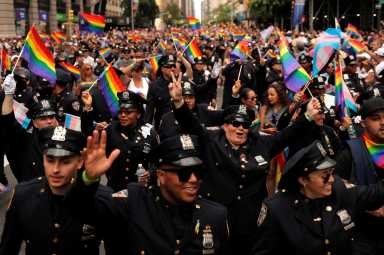 New York City Police Officers participate in the 2019 World Pride NYC and Stonewall 50th LGBTQ Pride Parade in New York