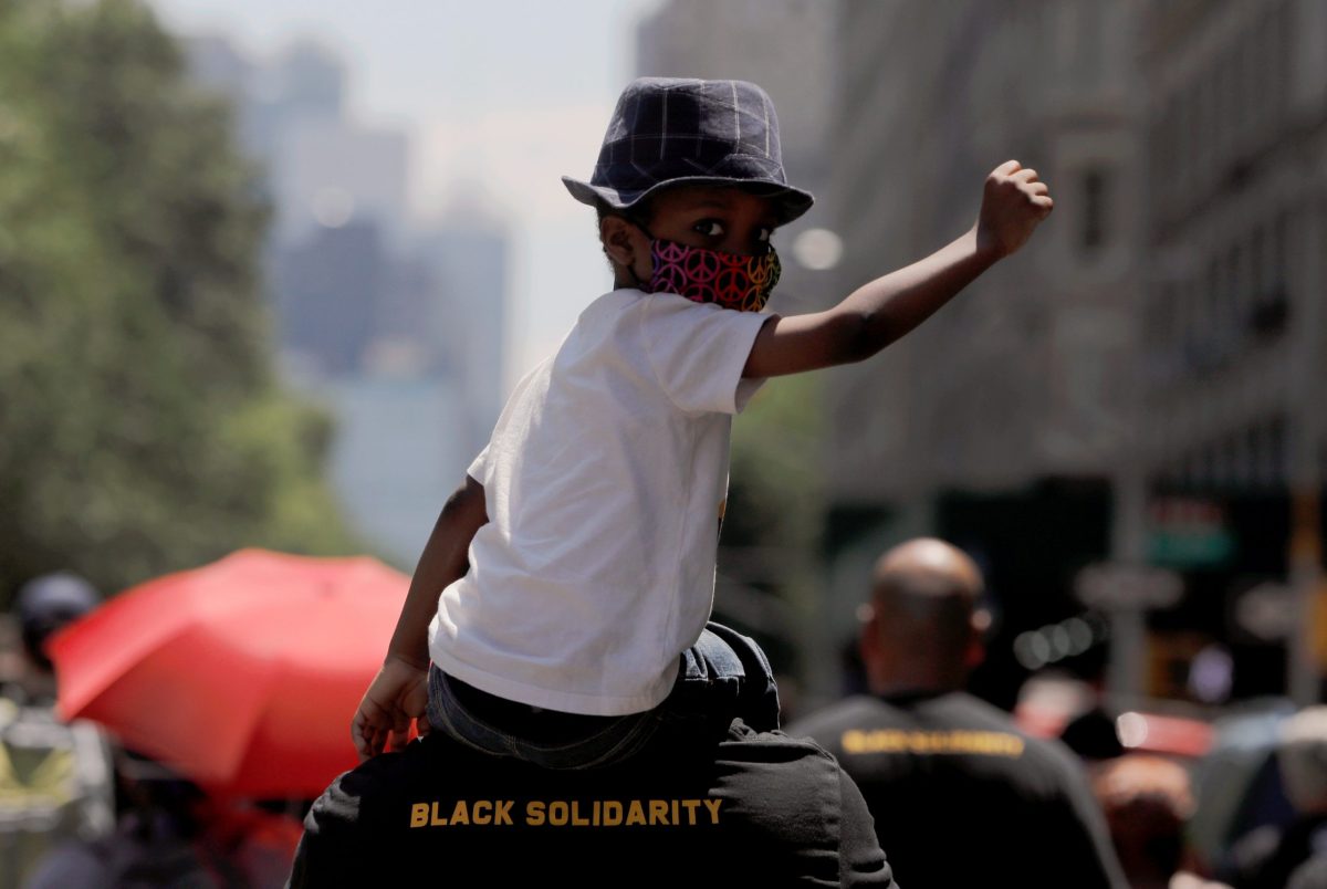 People take part in events to mark Juneteenth, which commemorates the end of slavery in Texas, in New York