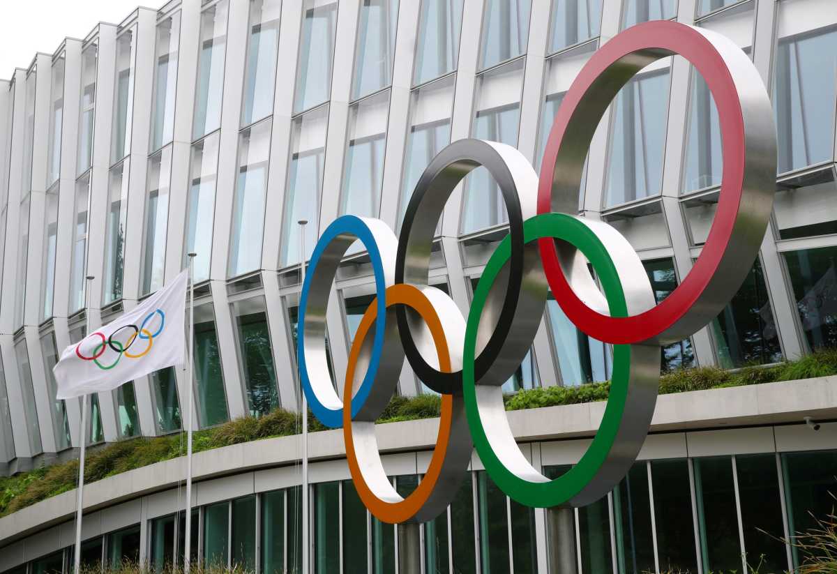 The Olympic rings are pictured in front of the IOC in Lausanne