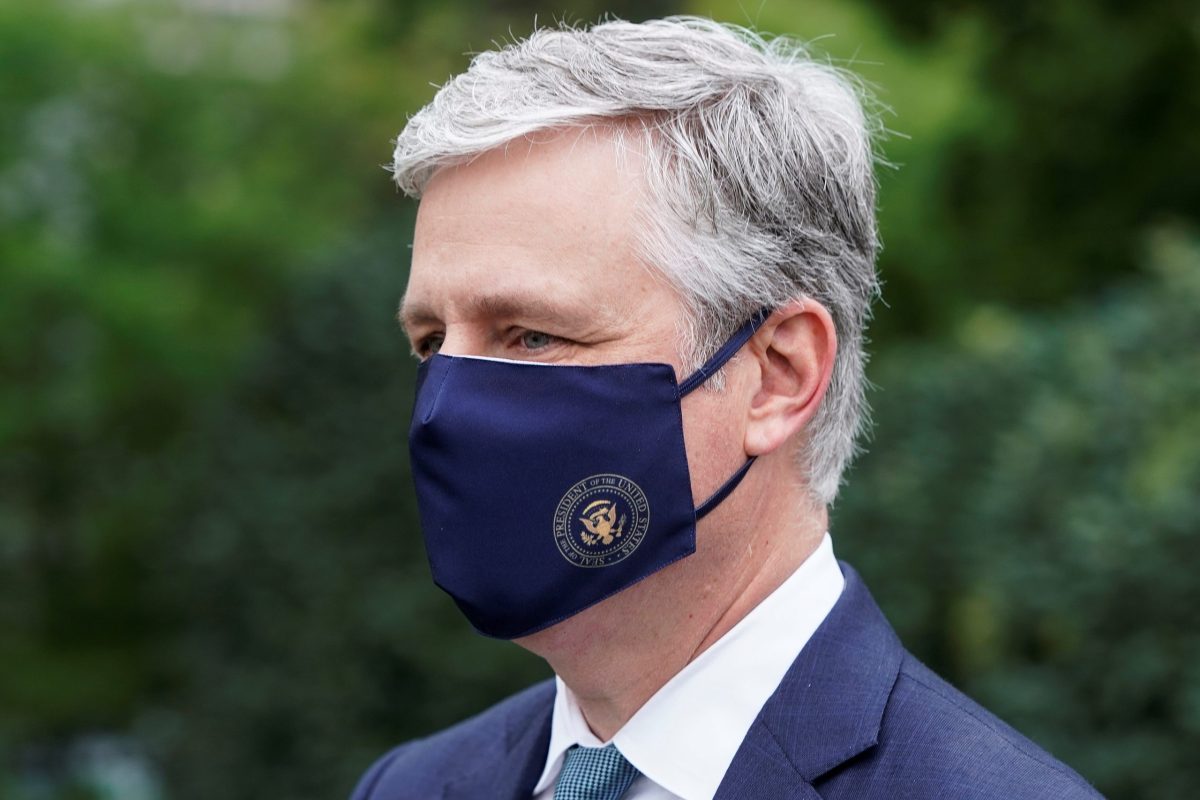 National Security Advisor Robert O’Brien walks after being interviewed at the White House in Washington