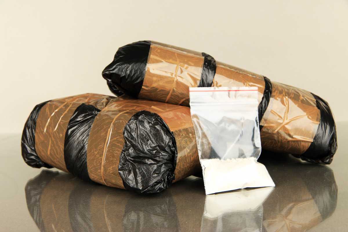 Packages of  narcotics on gray background