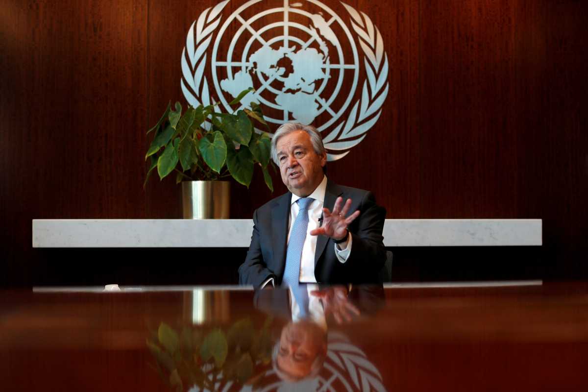 FILE PHOTO: United Nations Secretary-General Antonio Guterres during interview with Reuters at U.N. headquarters in New York